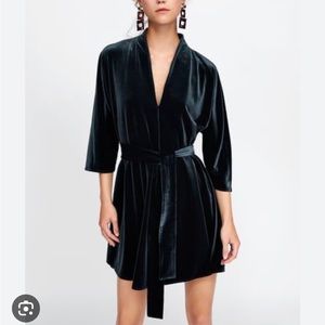 Green velvet dress with belt